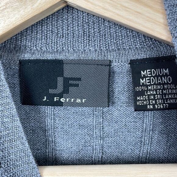 JF J. Ferrar men's long sleeve gray crew neck sweater pure merino wool sweater M - Picture 6 of 6